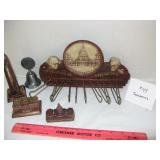 Vintage Wood Composite Tie Rack & Misc.