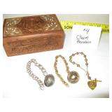 Charm Bracelets and Wooden Trinket Box