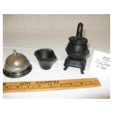 Cast Iron Stove & Coal Bucket and Desk Bell