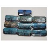 (10) Vtg Ideal Split Shot Tins, Some Full, Some