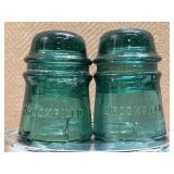(2) Vintage 3.75 in. Brookfield Green Insulators