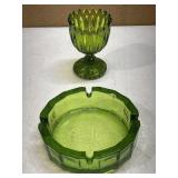 Vintage 6 in. Thick Green Ashtray & Decorative