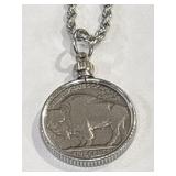 Buffalo Nicklel Pendant with 20 in. Silver-Plated