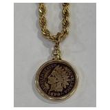 1890 Indian Head Penny Pendant with 22 in.