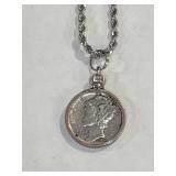 Mercury Dime Pendant & Earrings Set with 20 in.