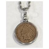1902 Indian Head Penny Pendant with18 in.