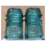 (2) Vintage 3.75 in. AT&T Green Insulators