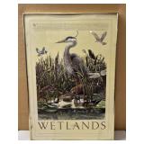 Signed WETLANDS Framed Glass Artwork 24 in. X 35