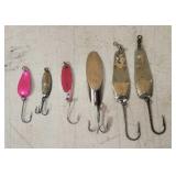 (6) Assorted Fishing Lures, Kast Master, Wabler,