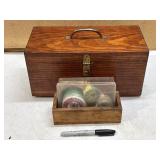 Vintage Solid Wood Box W/Assorted Fishing Line