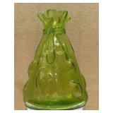 Vtg. Green Blown Bubble Glass Vase with Ruffle