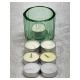 Small Green-Glass Votive Candle Holder w/7 Candles