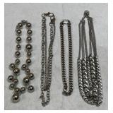 (4) Assorted Silver Tone Necklaces