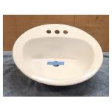 Biscuit Oval White Metal Vanity Bathroom Sink