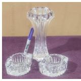 (3) Crystal Fluted & Ribbed Candle Holders 2' &