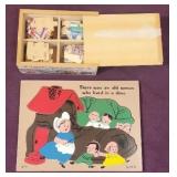 Wooden Box w/4 Puzzles, Old Woman Who Lived In a