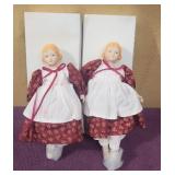 (2) Porcelain Cloth Body 9.5' Dolls in Box