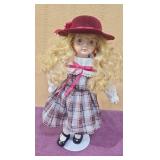 School Girl Porcelain Doll with Plaid Dress 15'
