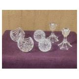 (6) Crystal/Pressed Glass Candle Holders, Heavy