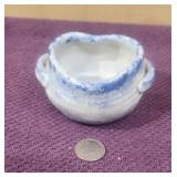 Blue Glazed Pottery Heart w/Handles