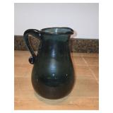 Green Pitcher with Applied Handle Blown Glass