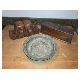Lot - Box Bookends. and Strainer