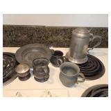 Box Lot of Pewter - Stein, Sugar, Creamer, Plate