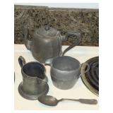 3 Pewter Pieces and a Pewter Spoon