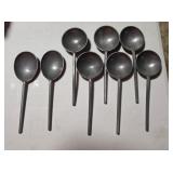 7 Round Pewter Spoons 2 Oval Pewter Spoons