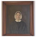 Oil Painting Woman in Black Dress with White Cap