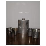 Lot - 5' x 3.25' Flask 4 Pewter Shot Glasses
