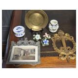 Box Lot - Picture Frame, Books, Flowers, Plate