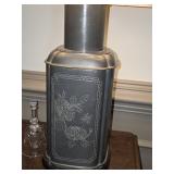 Pewter Lamp with Engraving on Sides