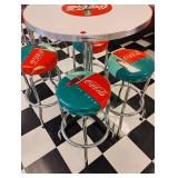 Coke Round Table and Four Matching Coke Stools