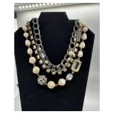 Talbots Triple Faux Pearl and Faceted Stone Neckla