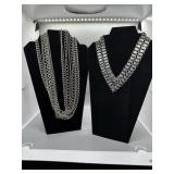 A Collection of Silver Tone Multi Strand Necklaces