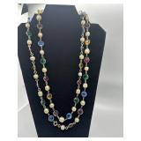 Multi-Colored Glass and Faux Pearl Station Necklac