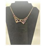 Gold Tone Aurora Borealis Rhinestone V Shape Neckl