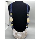 Beaded Statement Necklace with Shell Inlay Crescen