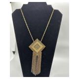 Gold Toned Filigree Pendant Necklace with Chain Ta
