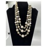 Three-Strand Beaded Necklace with Filigree Caps an