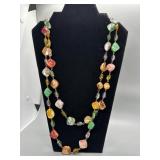 Multi-Colored Irregular Bead Necklace on Gold-Tone
