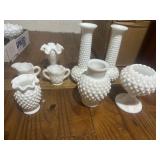 8 Piece Fenton Style Hobnail Milk Glass Collection