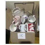 Box Lot of Assorted Mugs and Tableware