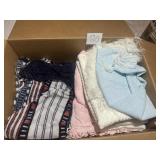 Box of Vintage Throw Blankets and Linens