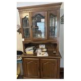 Traditional Styled Oak China Hutch, contents not