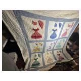 Sunbonnet Sue Hand-Stitched Patchwork Quilt
