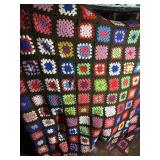 Colorful Handmade Granny Square Afghan, Queen