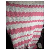 Handmade Pink and White Chevron Crochet Afghan