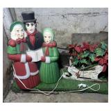 Christmas Carolers Blow Mold & Poinsettia Sleigh